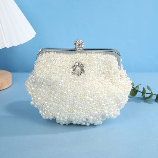 Fashionable and elegant shell pearl evening bag socialite travel cosmetics storage bag diamond-encrusted versatile handbag for