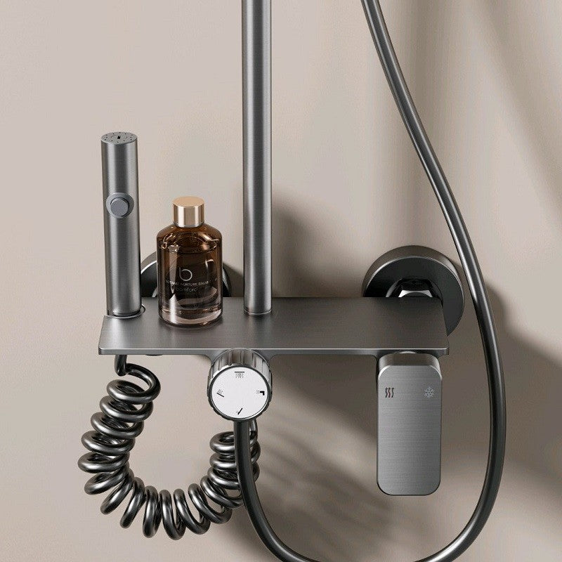 Household Aluminum Shower System Set Multifunction Rotary Knob Hot and Cold Water Pressurize Bathroom Gunmetal Gray Shower Set