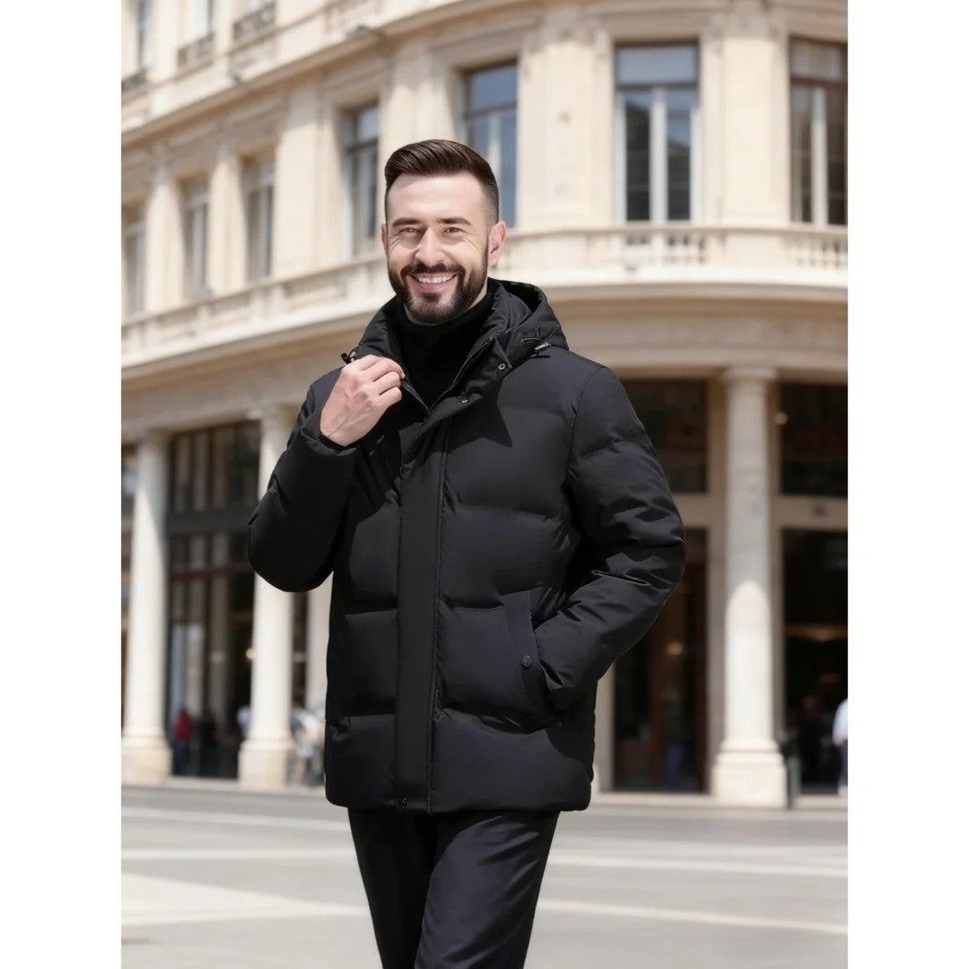 Men's Big & Tall Formal Down Overcoat - Hooded Winter Dress Coat for Professional Wear (Classic Heritage Style)