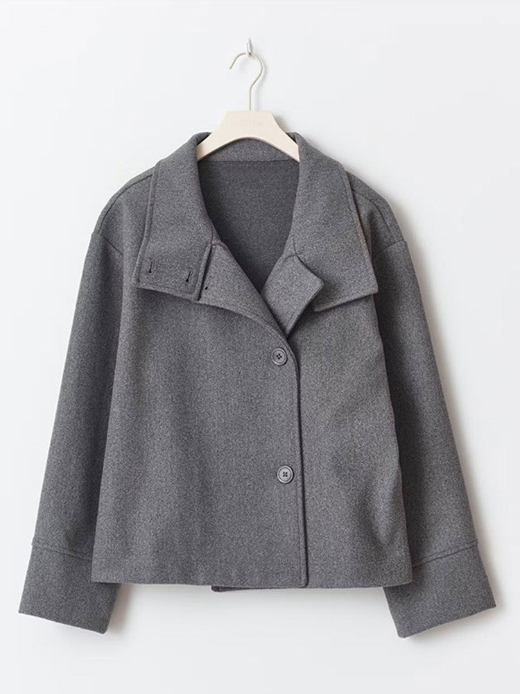 Fashion Stand Collar Solid Short Coat Women Casual Solid Single Breasted Loose Fit Coat 2025 Winter Chic Windproof Jackets