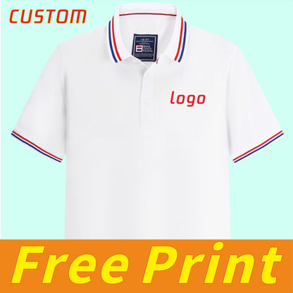 100% linen cotton polo shirt, T-shirt, breathable collar, short sleeved, custom printed logo, embroidered men's and women's work