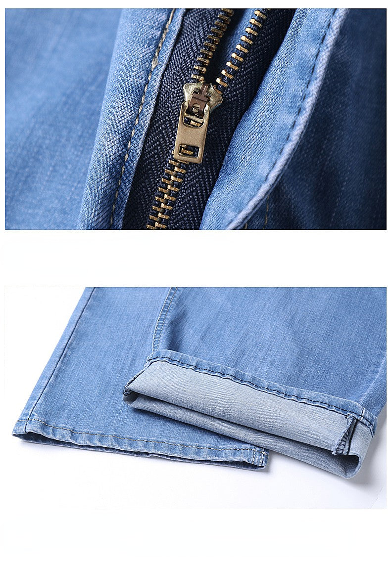 Summer Men Denim Shorts New Style Thin Embroidery Business Casual Straight  Short Jeans Male Brand Clothing Black Blue