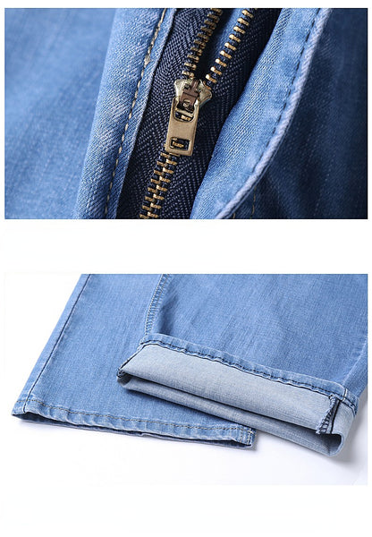 Summer Men Denim Shorts New Style Thin Embroidery Business Casual Straight  Short Jeans Male Brand Clothing Black Blue