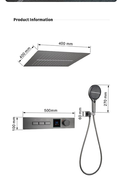 Luxury gun gray brass shower system with LED digital display design Wall mounted constant temperature 3-function bathroom faucet