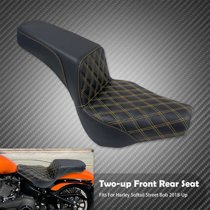 Assento Dianteiro Traseiro de Couro Preto Para Piloto e Passageiro de Moto Harley Softail Street Bob FXBB 2018-2024 2025