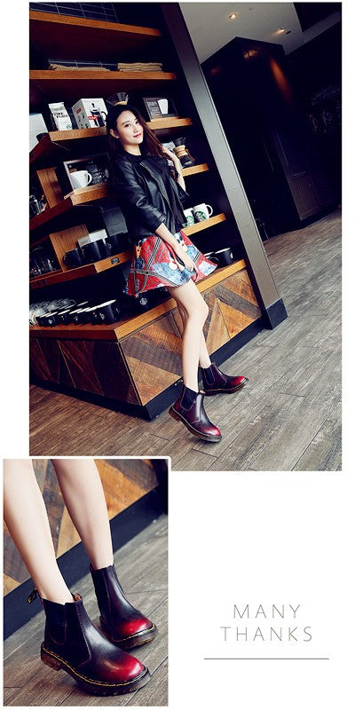 New Unisex Autumn Breathable Leather Ankle Boots Smooth Leather Platform Chelsea Boot for Women Men Platform Boots