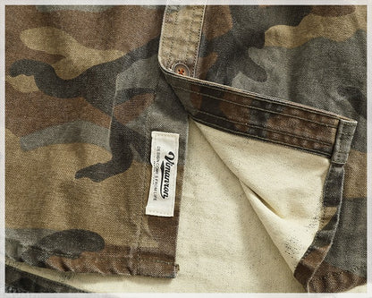 2024 Autumn and Winter New American Retro Woven Camouflage Cargo Shirt Men's 100% Cotton Washed Old Double Pockets Thin Jacket