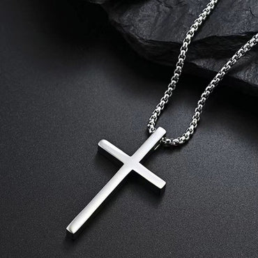 Hip Hop Trend Cross Pendant Necklace for Men Simple Punk Silver Color Titanium Steel Chain Versatile Street Jewelry Accessories