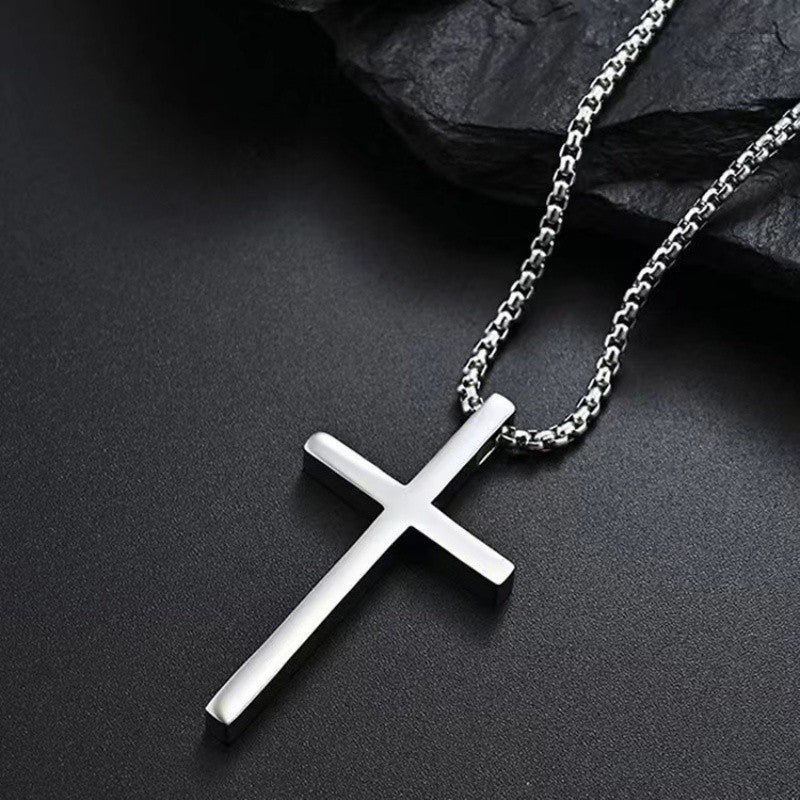 Colar com Pingente de Cruz Hip Hop para Homens, Simples, Punk, Cor Prata, Aço Titânio, Corrente Versátil, Acessórios de Joias de Rua
