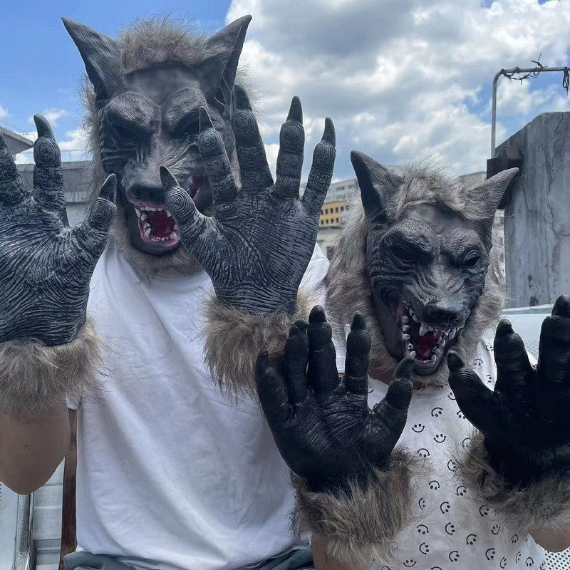 Horror Werewolf Costumes Halloween Cosplay Wolf Mask Werewolf Claws Set Gloves Terror Role Play Prank Props Creepy Wolf Headgear