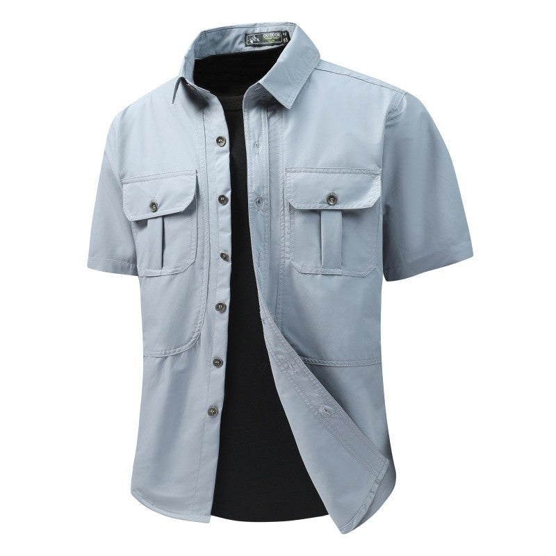 Summer Men Short Sleeve Cargo Breathable Shirt Man Casual Tactic Military Shirts Men Multi Pocket Outdoor Hike Safari Work Shirt