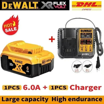 Bateria recarregável de íons de lítio DHL Ship DEWALT 20V 6.0Ah para ferramentas elétricas, substituição de bateria max DCB184 DCB200 DCB182 DCB180 DCB181