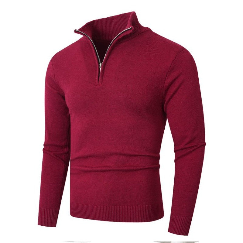Autumn Mens Zip Pullover Sweater Lightweight Mock Neck Woolen Polo Sweaters Knit Casual Solid Color Cardigan Winter Warm Tops