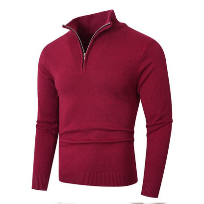 Autumn Mens Zip Pullover Sweater Lightweight Mock Neck Woolen Polo Sweaters Knit Casual Solid Color Cardigan Winter Warm Tops