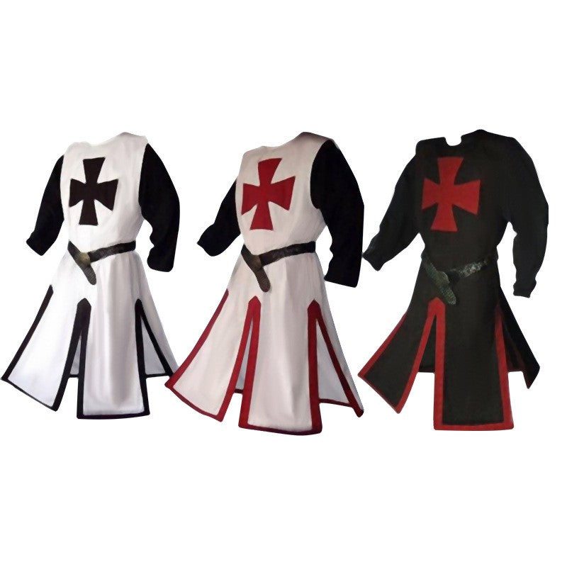 Mens Medieval Crusader Knights Templar Tunic Costumes Renaissance Halloween Surcoat Warrior Black Plague Cloak Cosplay Top