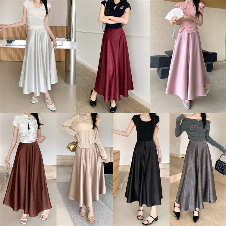 Plus Size Satin Half-Body Skirt Female 2026 Spring New Korean Fashion Temperament Elegant Solid Casual A-line Skirts