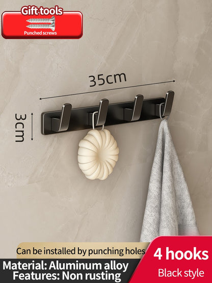 no drill Space Aluminum punch-free Kitchen Hook Bathroom Clothes Hooks Storage Rack Hook Door Wall Hanging Household Accessories