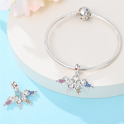 925 Sterling Silver Mom Dad Son Daughter Core Family of Four Pendant Charms Fit Original Charm Bracelets Women DIY Jewelry Gift
