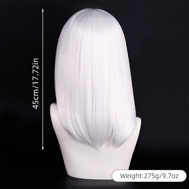 Peruca de Cosplay Média de Alta Qualidade 40cm com Franja Preta Loira Rosa Vermelha Azul Roxo Resistente ao Calor Perucas de Cabelo Sintético
