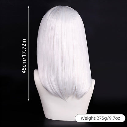 Peruca de Cosplay Média de Alta Qualidade 40cm com Franja Preta Loira Rosa Vermelha Azul Roxo Resistente ao Calor Perucas de Cabelo Sintético