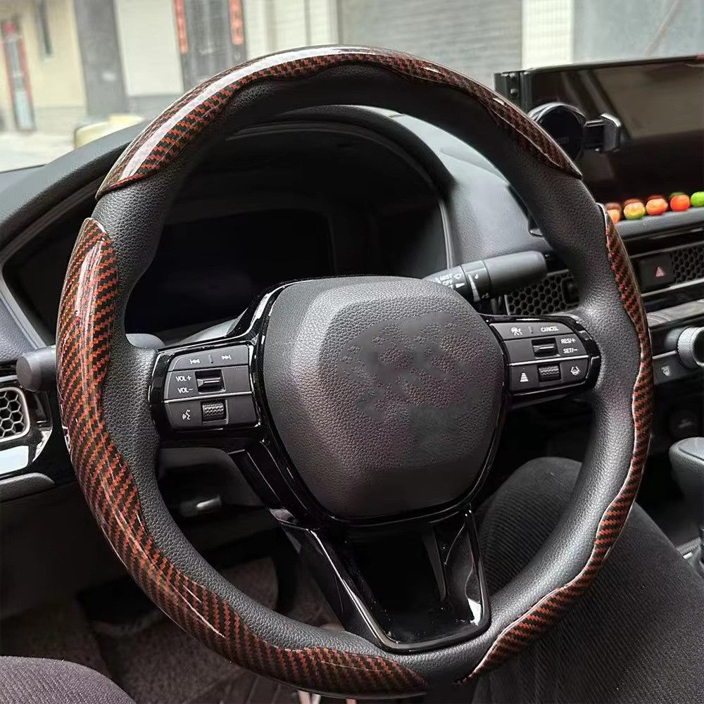 Capa de Volante de Carro 3 Peças Laser Fibra de Carbono Silicone 1K Couro de Microfibra PVC Reforçador de Volante Antiderrapante Universal