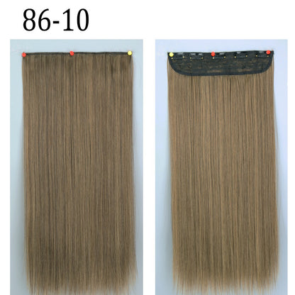 Apliques de Cabelo Sintético Liso Comprido de 5 Clipes 22'' Fibra de Alta Resistência ao Calor Preto Castanho Loiro
