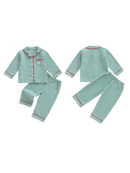 Toddler Baby Christmas Striped Pajamas Sets Santa Embroidery Long Sleeve Tops with Pants 2Pcs Sleepwear