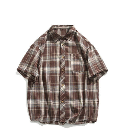2025 Mens Cotton Plaid Style Cargo Shirts Casual Dress Short Sleeve Work Streetwear Blouses M-5XL