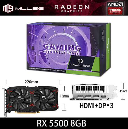 Placa de Vídeo MLLSE RX 5500 8 GB para Jogos 7 NM 128 bits GDDR6 8 pinos PCI Express 4.0 x 8 1717 MHz DP*3 Desktop