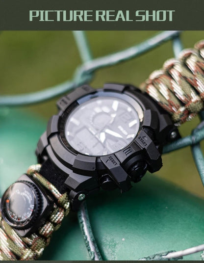Outdoor Survival Watch Multifunctional Waterproof Military Tactical Paracord Watch Bracelet Camping Hiking Emergency Gear