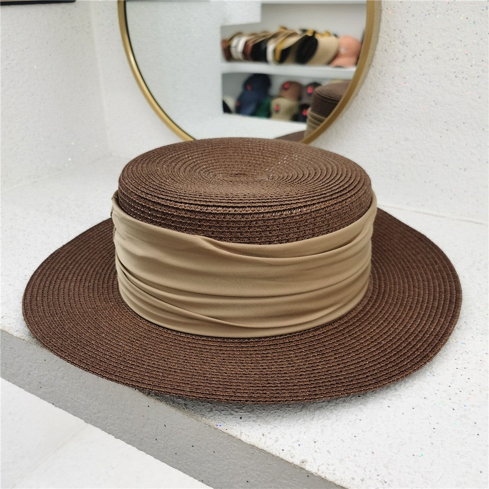 New Fedoras Summer Women's Boater Beach Hat Wide Side Female Casual Panama Hat Lady Classic Flat Bowknot Straw Sun Hat Women
