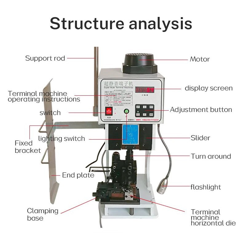 Zten 1.5T 2T Automatic Flat Cable Electric Crimper Tool Low Noise Wire Terminals Crimping Machine Multiple Connectors Support
