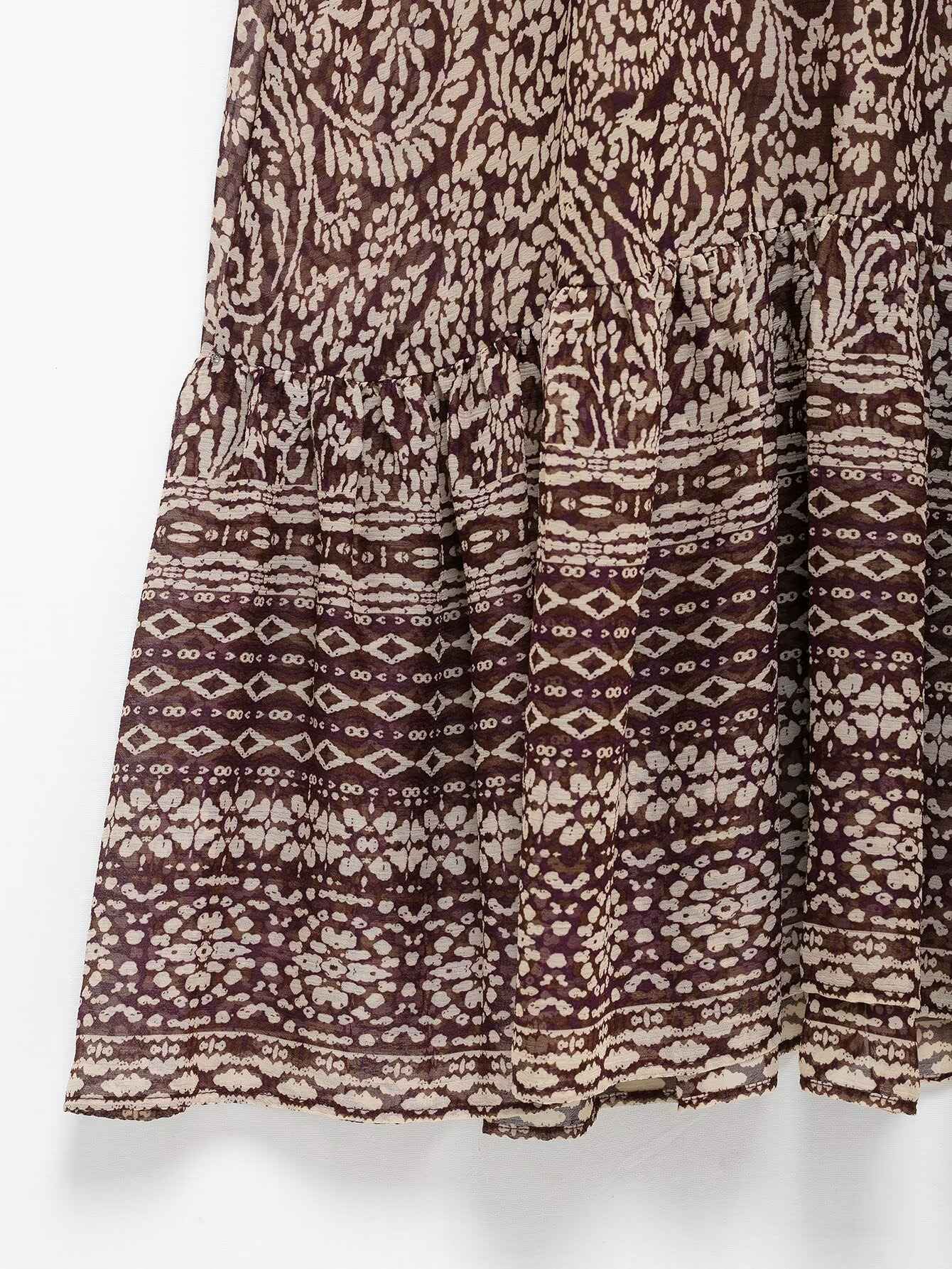 2025 Spring New Product Women's Stacked Decorative Printed V-neck Midi Dress Fas