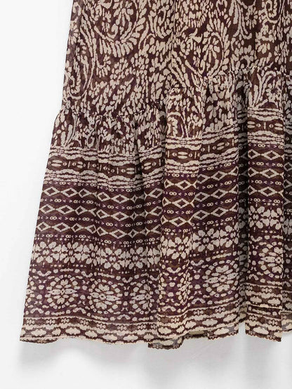 2025 Spring New Product Women's Stacked Decorative Printed V-neck Midi Dress Fas