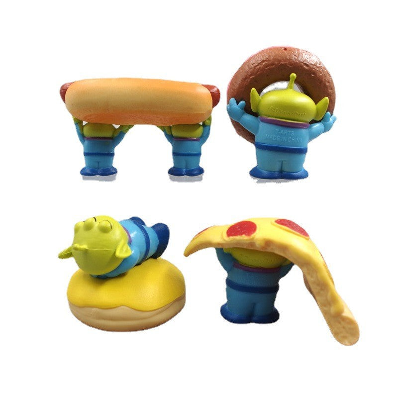 4 peças Disney Anime Toy Story Mini Pvc Engraçado Figura de Ação Alienígena Cachorros Quentes Pizza Kawaii Modelo Diy Decoração de Bolo Presentes de Aniversário Infantis