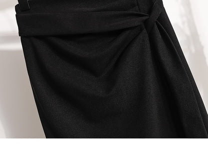 2025 Plus Size Elegant Asymmetrical Slit Skirts Autumn Winter Mid-Length A-Line Skirt Women's High Waist Oversized Suit Skirts