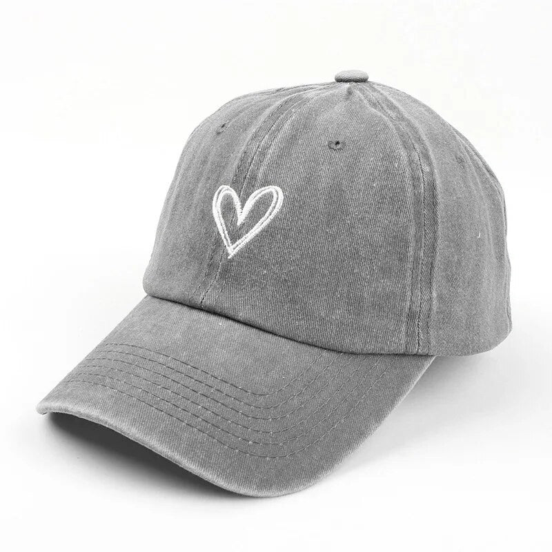 Versatile Peach Heart Embroidery Washed Old Spring And Summer Baseball Hat Women's Thin Couple Soft Top Cap Men's Tide
