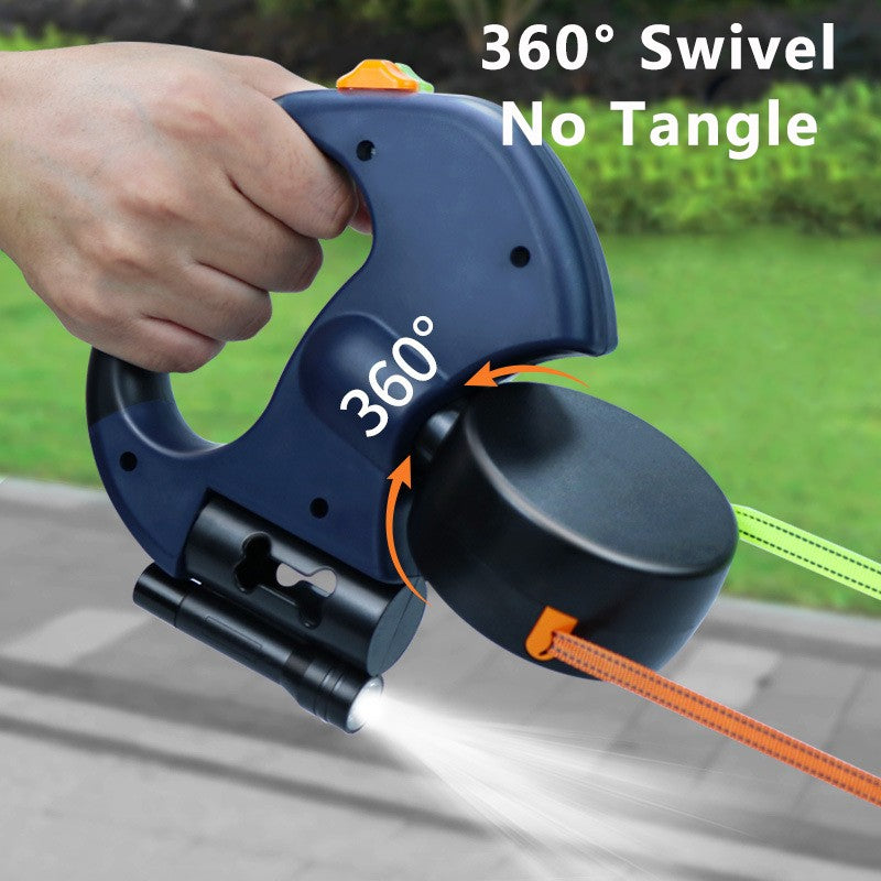 Guia Dupla Retrátil Automática para Cães 3m com Lanterna LED Caixa para Saco de Lixo Coleira Dupla Roda 360 Graus Acessórios para Animais de Estimação