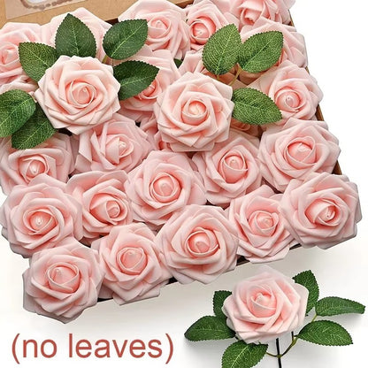 5-100pcs Fake Rose Flower Green Leaves for Valentine's Day Wedding Birthday Party Artificial Roses Heads with Stems Supplies