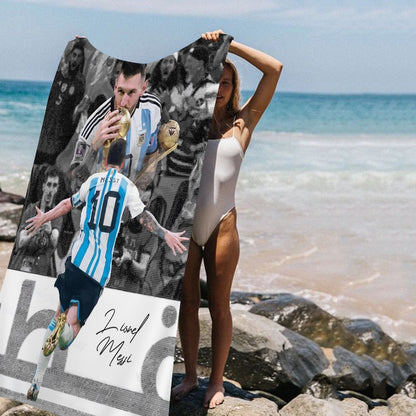 Toalha de Praia Estampada de Microfibra M-Messi, Estrela do Futebol, para Montanhismo, Yoga, Praia, Natação, Corrida, Absorvente e Macia