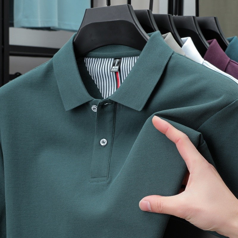 100% pure cotton short sleeved men's polo shirt summer boutique fashion high-quality top solid color collar back striped T-shirt