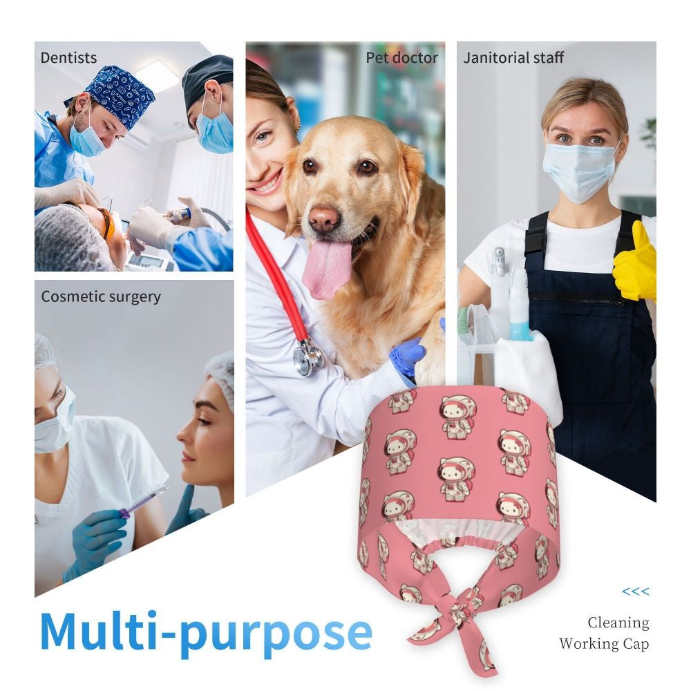 Custom Hello Kitty Medical Staff Scrubs Hat Women Men Cartoon Chara For Chef Hat Scrub Caps