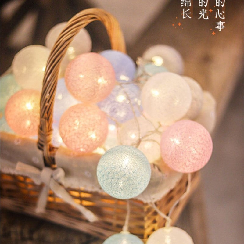 LED Cotton Balls String Lights Lantern Battery Powered Wedding Home Party Ornament Lighting Stings Christmas Decoration
