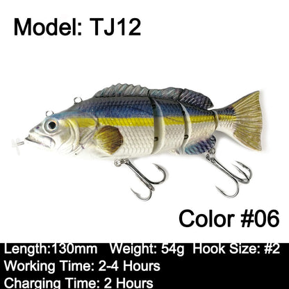 Iscas Robóticas de Natação 130mm 4 Segmentos Swimbait 35/54g Pesca Auto Elétrica Wobblers Recarregável USB Luz LED Para Baixo e Lúcio