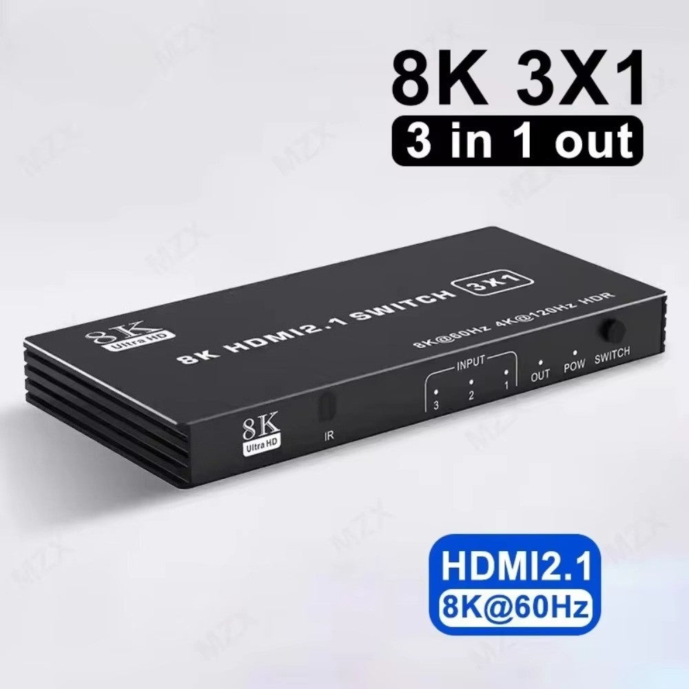 MZX 8K KVM Switch HDMl2.1 Switcher Video 8K@60Hz 4K@120Hz 48Gbps HDR10 Selector Video Converter 5/4/3 in 1 Out for PS5 Xbox PC