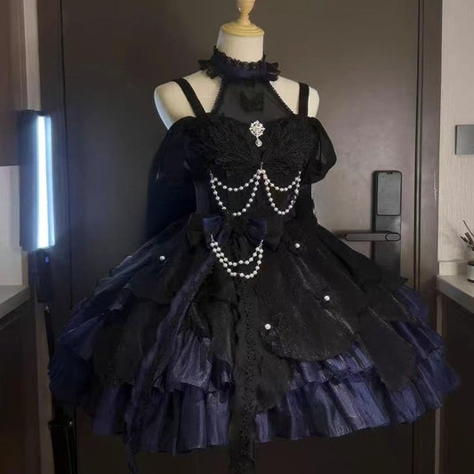 Summer Japanese Style Kawaii Lolita Dress Women Party Vintage Sweet Lace Bow Birthdays Cake Dresses Harajuku Y2k Bandage Dress