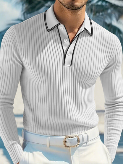 Spring And Autumn New Men's Striped Long Sleeve Polo Shirt Slim Fit Collar Multi Color Business And Leisure Versatile Men's Top