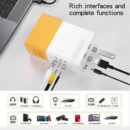 Mini projetor portátil YG300 com suporte a memória de ultra-alta definição para HDTMI, USB e SD, para cinema ao ar livre e projeção de home theater