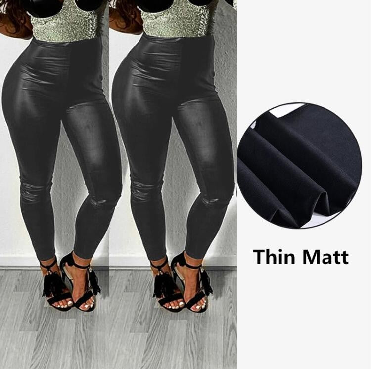 PU Leggings Womens  High Waist Skinny Pleather Leggings  Sexy Elastic Trousers Stretch