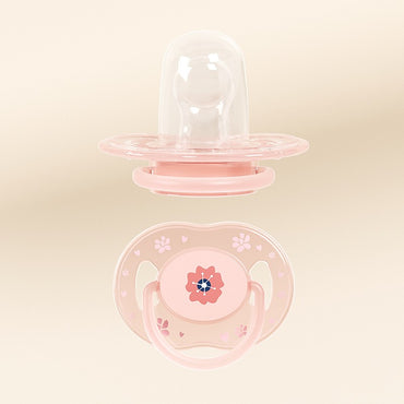 1pc Cute Baby Pacifier Liquid Silicone Nipple Flat Head with Dust-Proof Lid Flower Pattern PP Handle Soother for 3 month above